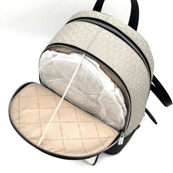 Michael Kors Rhea Medium Zip Backpack & Large Trifold Wallet Optic White Multi - Picture 7 of 13